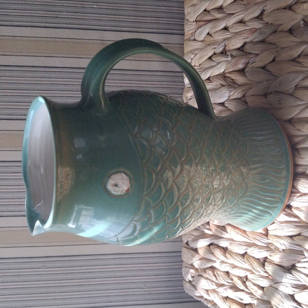Karyn Tulla,  handmade turquoise fish  pottery vase